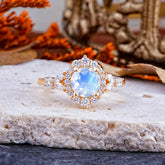 Luxury 4-Prong Round Cut Moonstone Engagement Ring